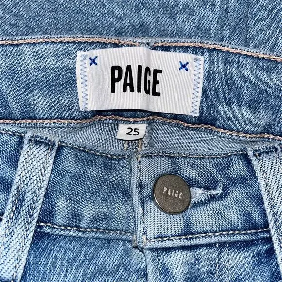 Paige Cindy Distressed Skinny Jeans Light Wash Stretch Denim Size 25 - Picture 5 of 7